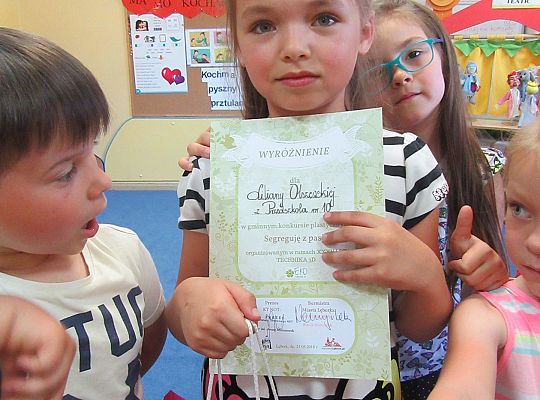 Wyróżnienie dla Liliany w konkursie plastycznym "Segreguję z pasją"