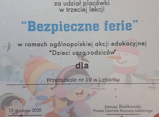 Podziękowanie za udział w kolejnych lekcjach  Dzieci uczą rodzoców