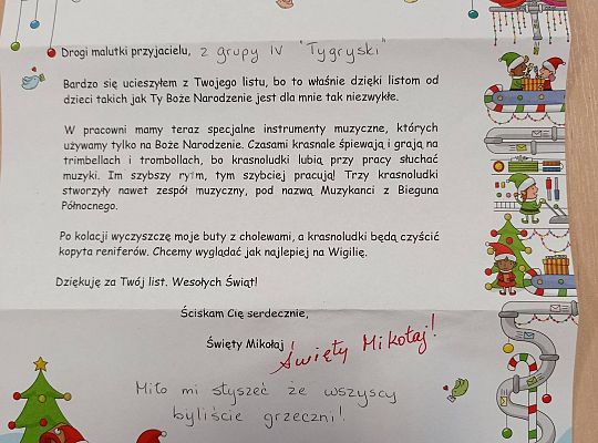Dostaliśmy list zwrotny od Św. Mikołaja