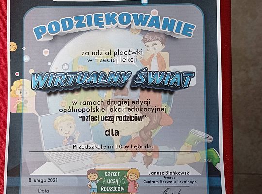 GR IV Podziękowanie za udział w kolejnej lekcji "Dzieci uczą rodziców"
