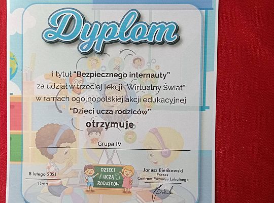 GR IV Podziękowanie za udział w kolejnej lekcji "Dzieci uczą rodziców"