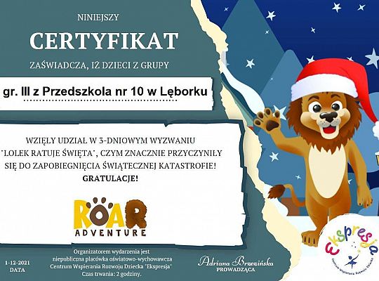 Gr. III Udział w wyzwaniu  "LOLEK RATUJE ŚWIĘTA"