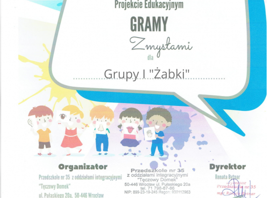 Gr. I Zakończyliśmy projekt "Gramy Zmysłami"
