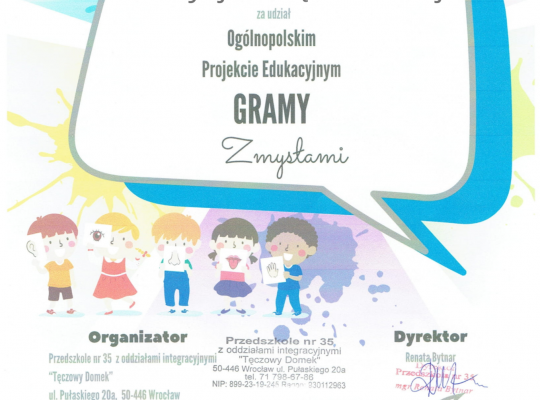 Gr. I Zakończyliśmy projekt "Gramy Zmysłami"