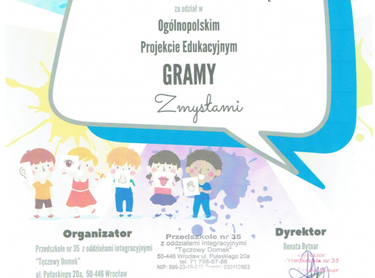 Gr. I Zakończyliśmy projekt "Gramy Zmysłami"