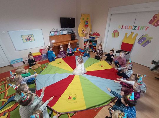 Dzieci pokazują palcem kto ma urodziny