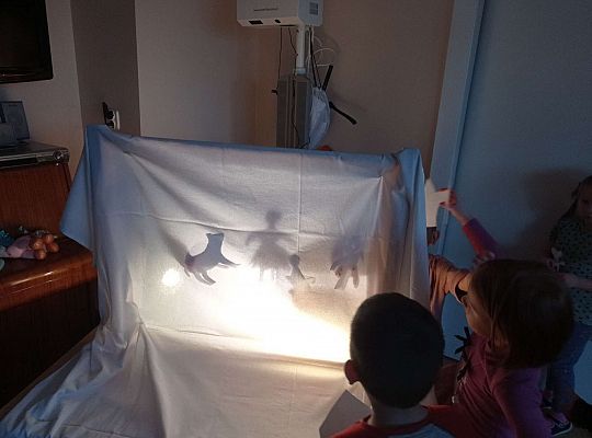 Dzieci bawią się teatrem cieni