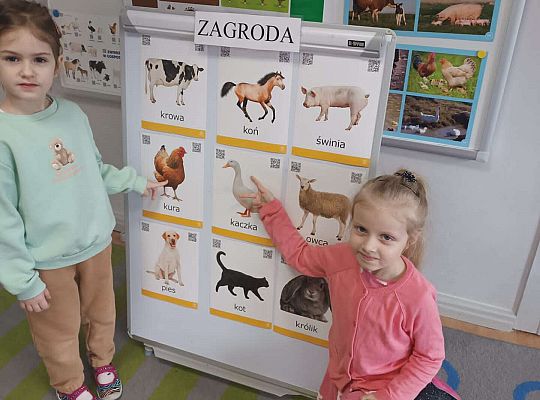 Dziewczynki prezentują zwierzęta hodowlane