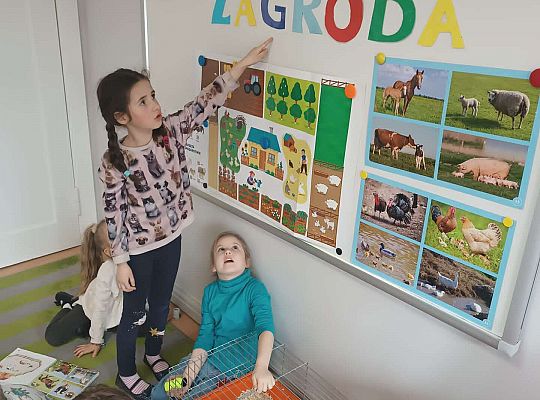 Dziewczynka czyta napis zagroda