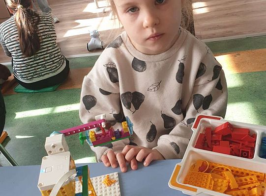 Dziewczynka buduje z klocków