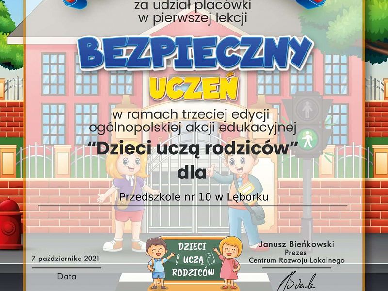 Grafika Podziękowanie za udział w pierwszej lekcji